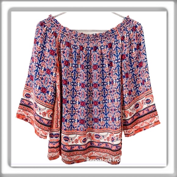 Cynthia Rowley Off Shoulder 3/4 Full Sleeves Paisley Kimono Sleeve Size Medium - Picture 1 of 7
